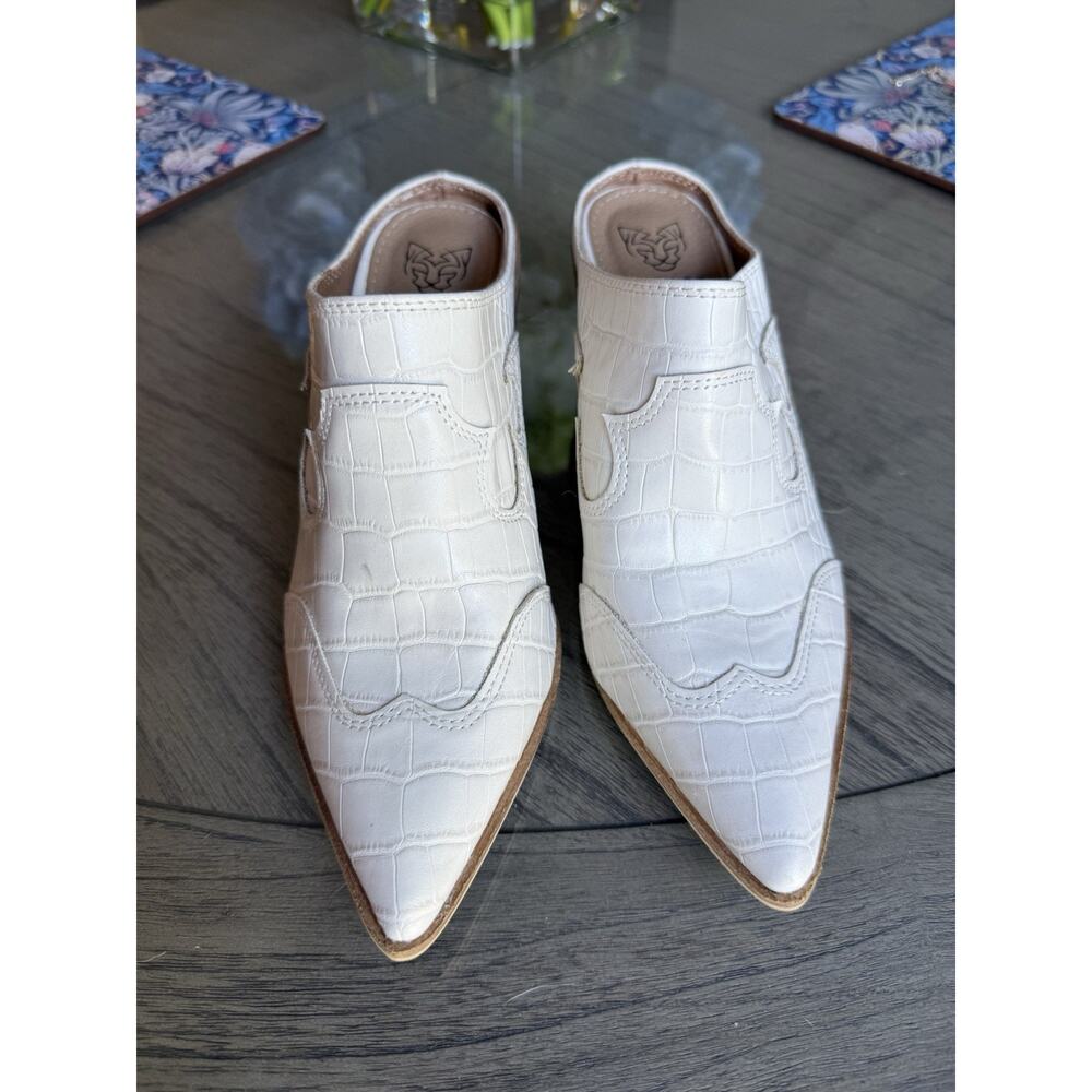 BEAST FASHION Women’s Faux Snake Skin Heel Mules White Pointed Toe Size 5.5